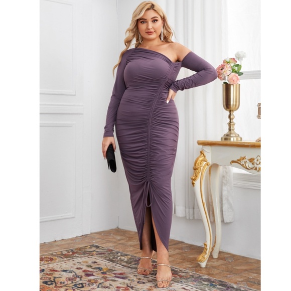 SHEIN Plus Asymmetrical Neck Ruched Knot Bodycon Dress Size 3XL - Picture 1 of 3